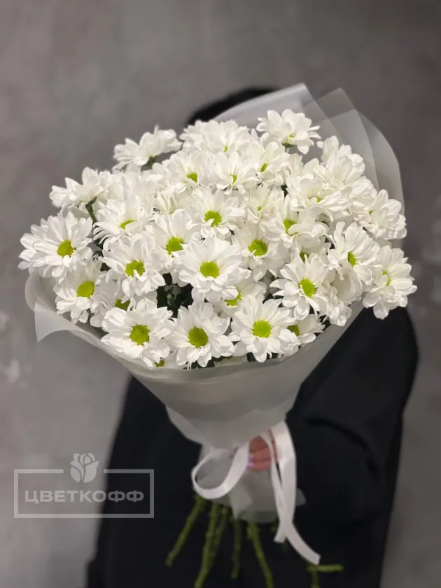 Монобукет из 9 белых  кустовых хризантем
