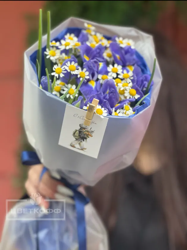 Микс ирисы и мини ромашка