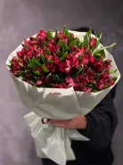 Моно букет из 19 красных альстромерий
