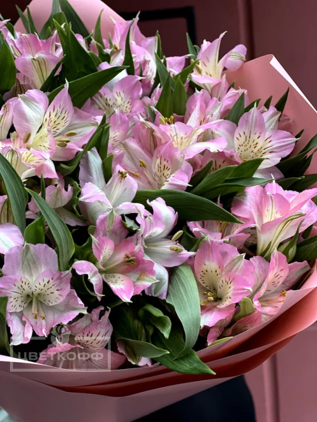 Моно букет из 15 розовых альстромерий