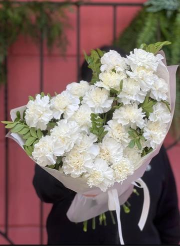 Моно букет из 25 белых диантусов от интернет-магазина цветов в 